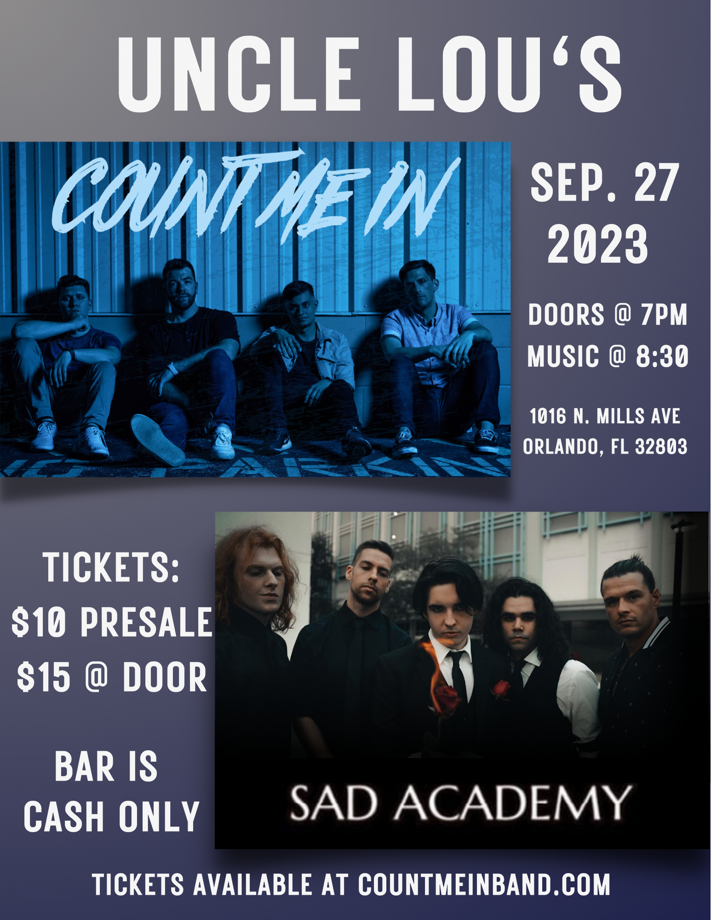 Count Me In w/ Sad Academy at Uncle Lou’s - 9/27